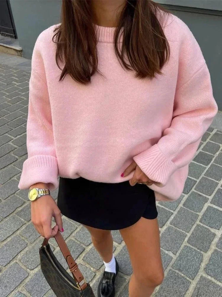 Oversized Soft Pink Women's Sweater with Long Sleeves