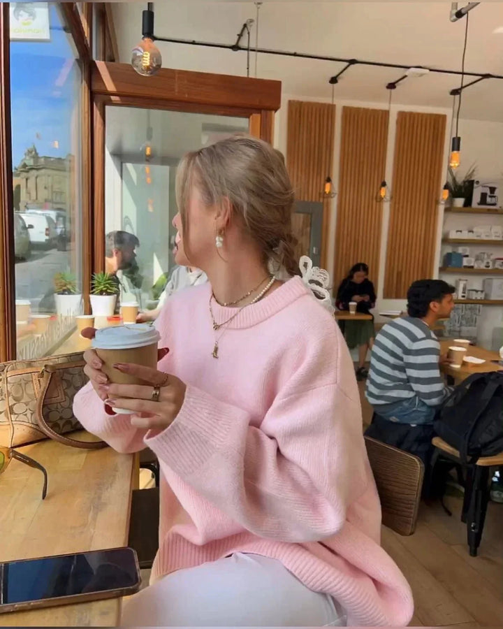 Oversized Soft Pink Women's Sweater with Long Sleeves