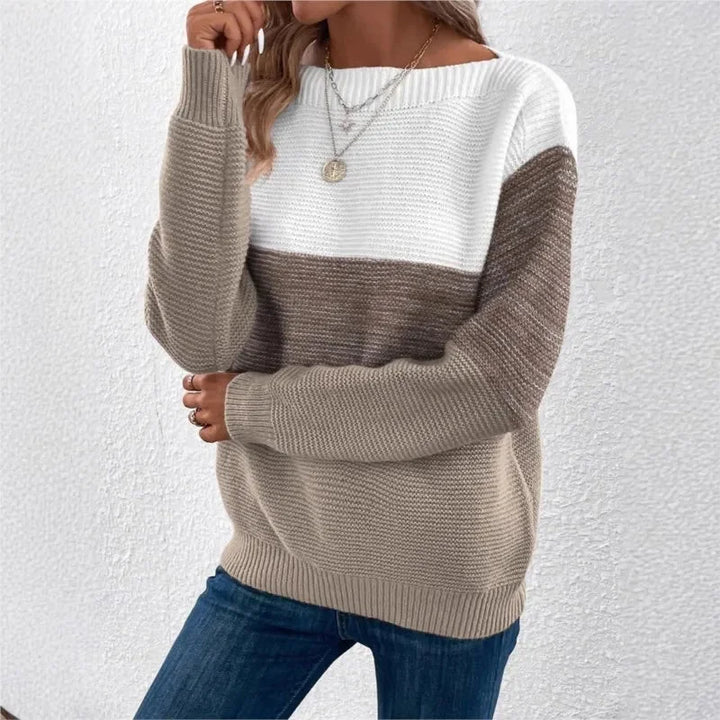 Tricolor Women's Patchwork-Knit Sweater