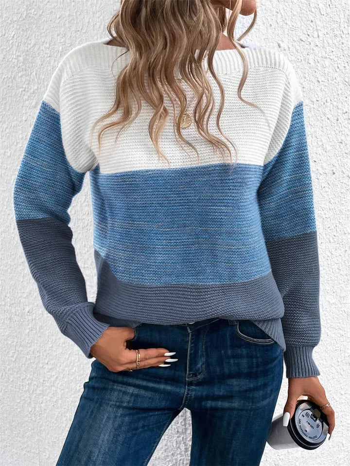 Tricolor Women's Patchwork-Knit Sweater