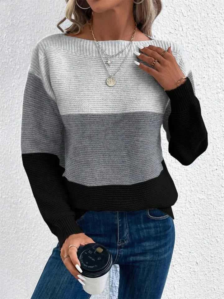 Tricolor Women's Patchwork-Knit Sweater