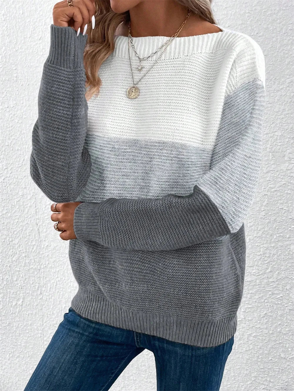 Tricolor Women's Patchwork-Knit Sweater