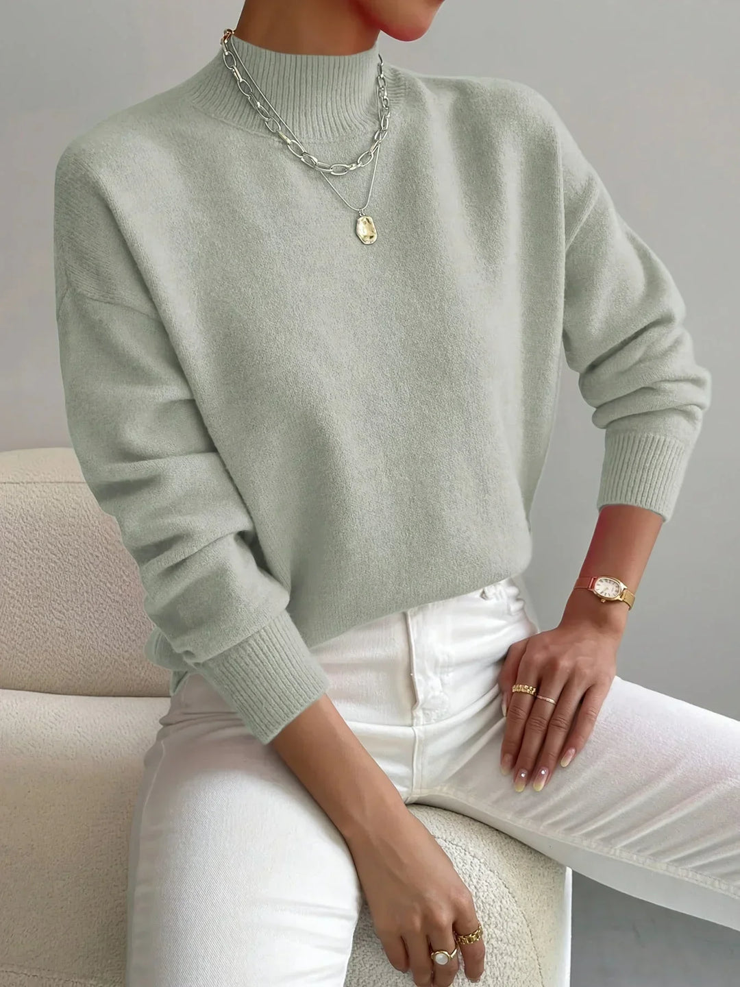 Women's Sweater with mock neck, stretch fabric and long sleeves