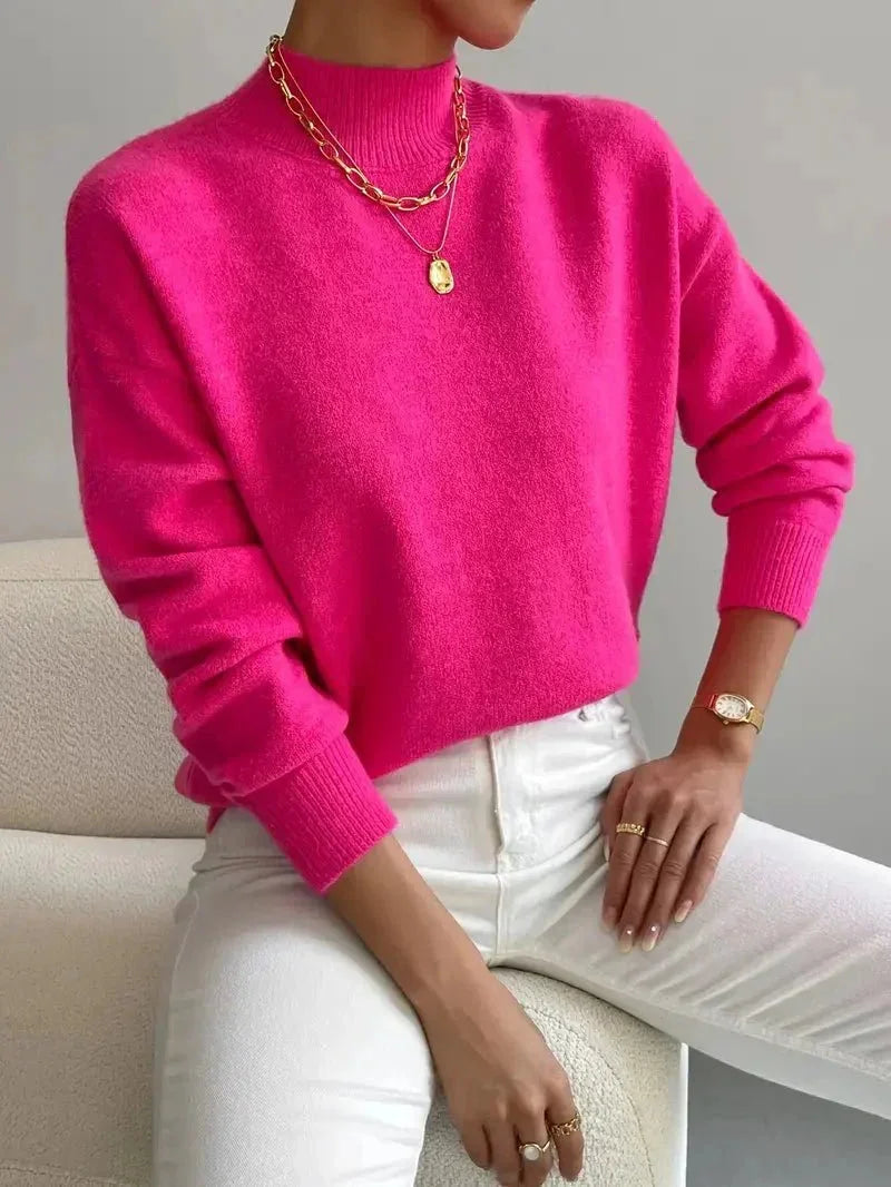 Women's Sweater with mock neck, stretch fabric and long sleeves