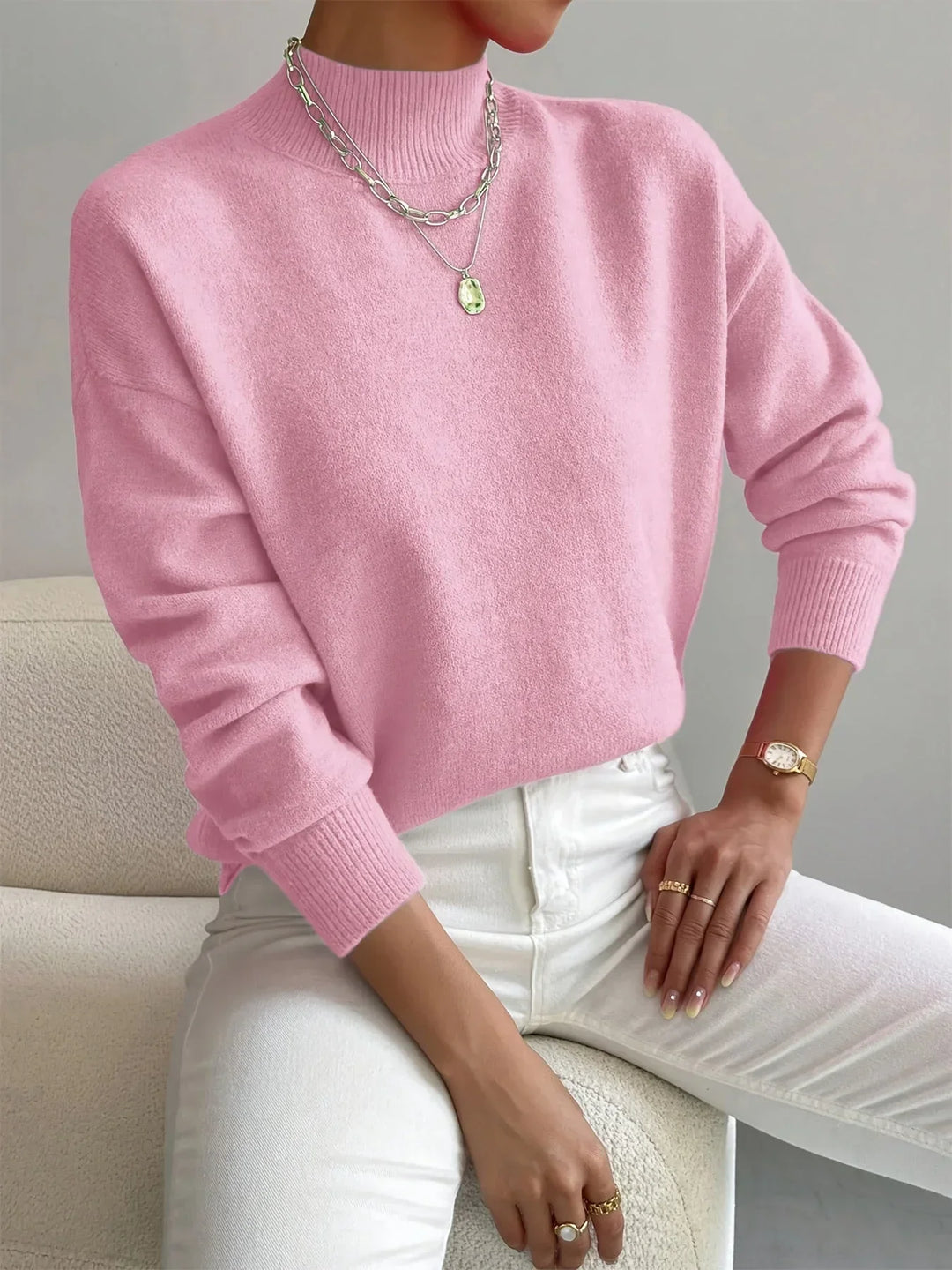 Women's Sweater with mock neck, stretch fabric and long sleeves