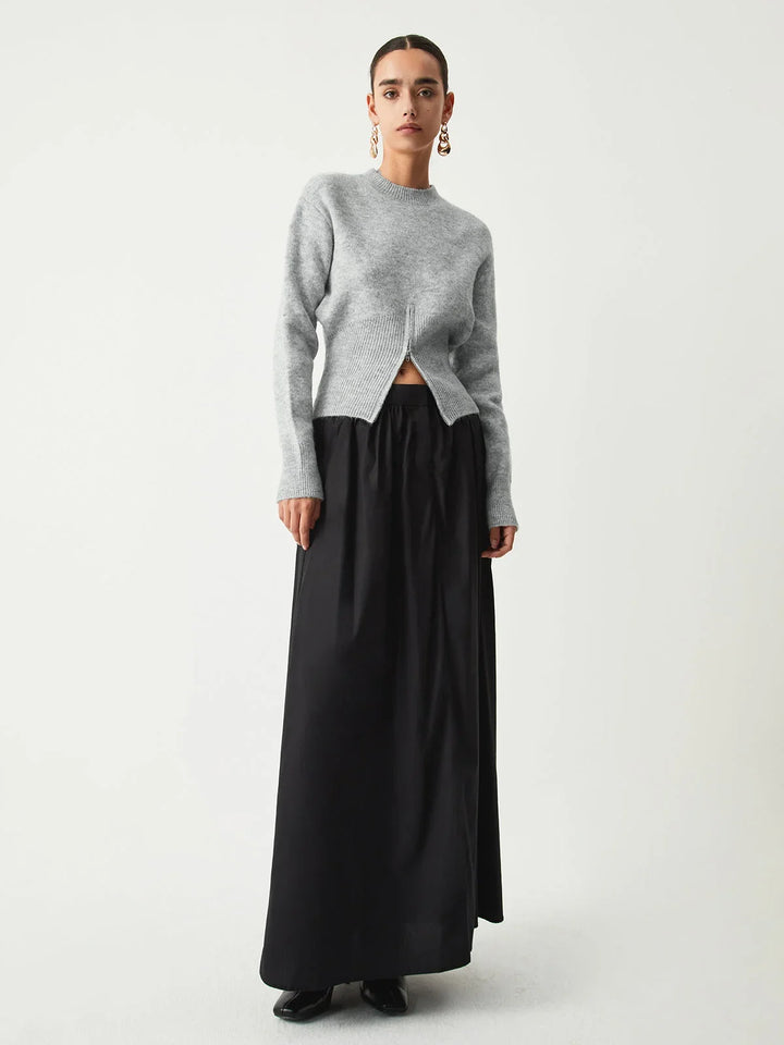 Grey women's sweater with half-zip and long sleeves