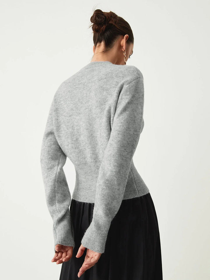 Grey women's sweater with half-zip and long sleeves