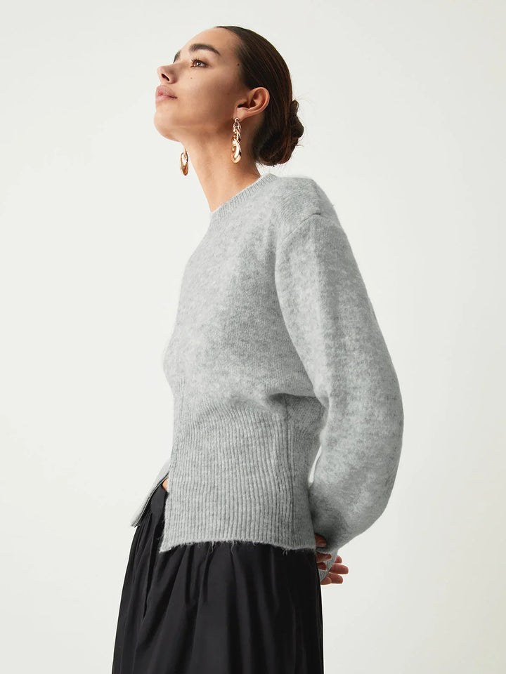 Grey women's sweater with half-zip and long sleeves