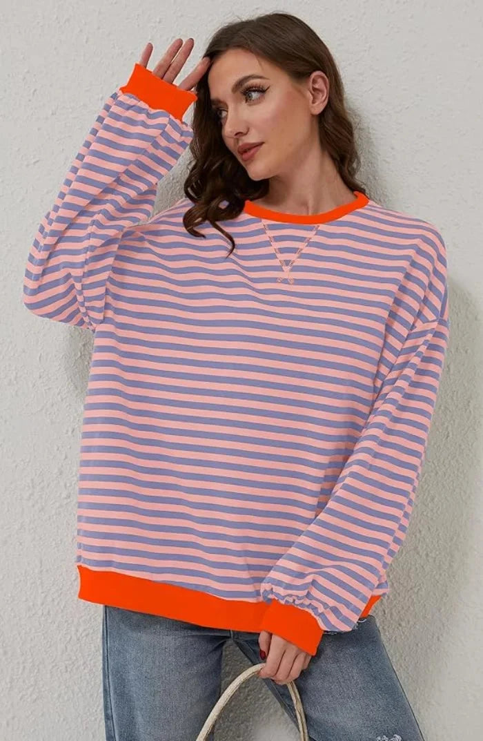 Casual striped sweater for women with a loose fit