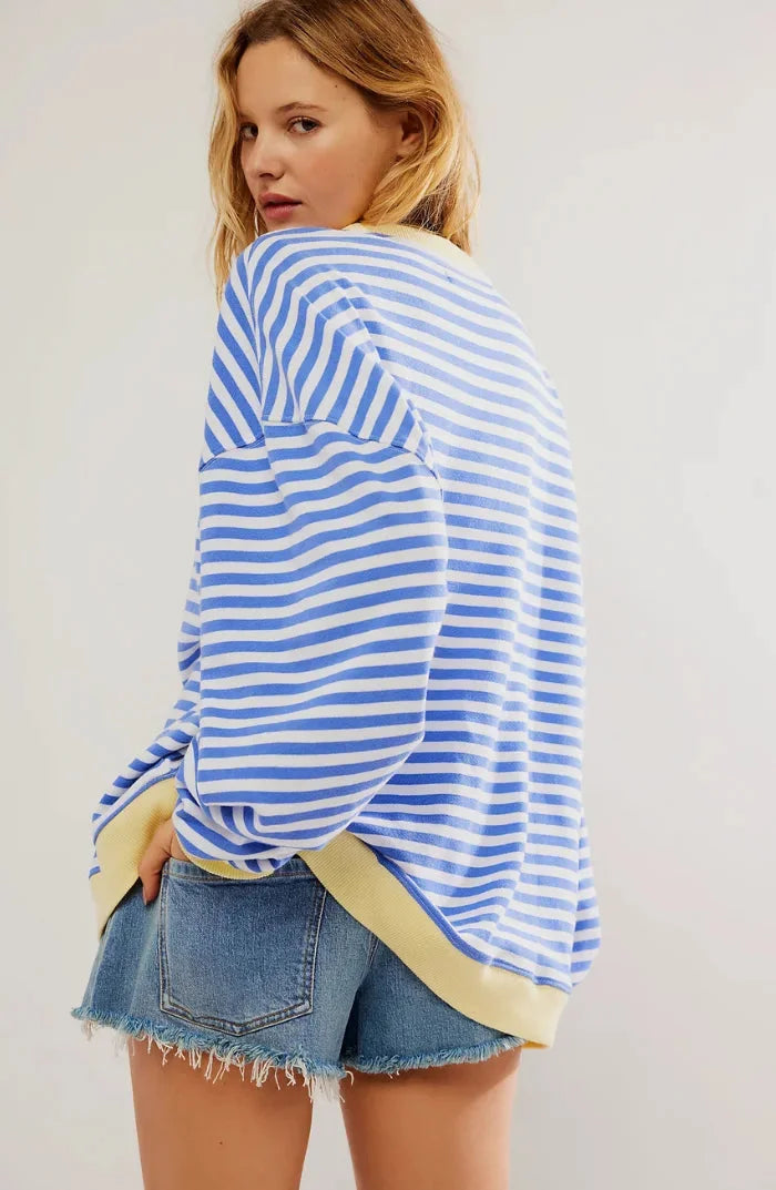 Casual striped sweater for women with a loose fit