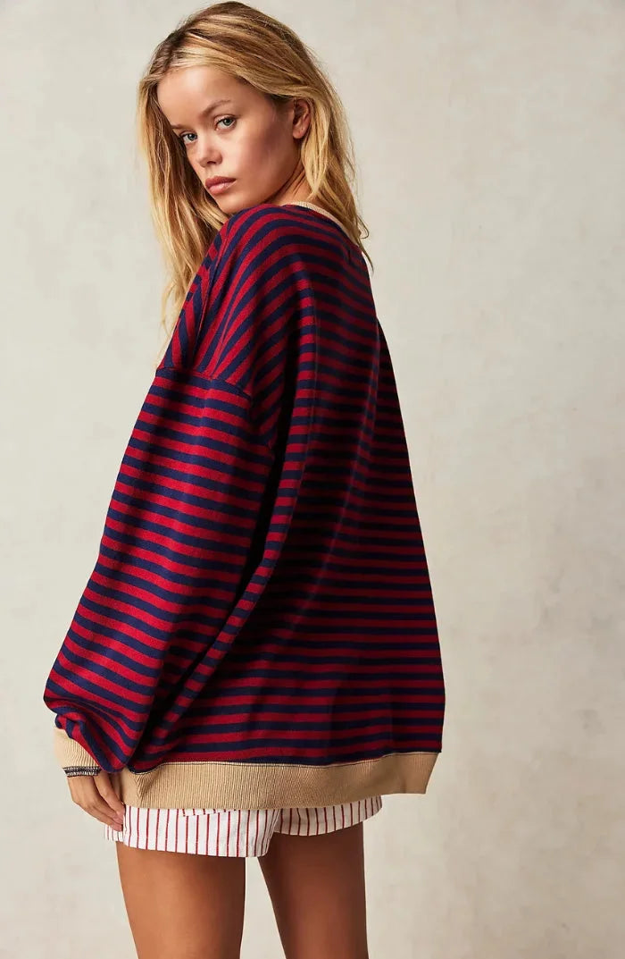 Casual striped sweater for women with a loose fit