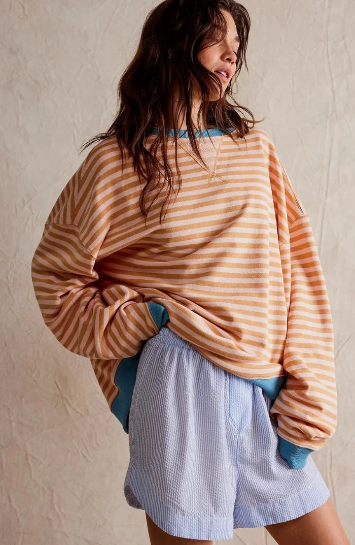 Casual striped sweater for women with a loose fit
