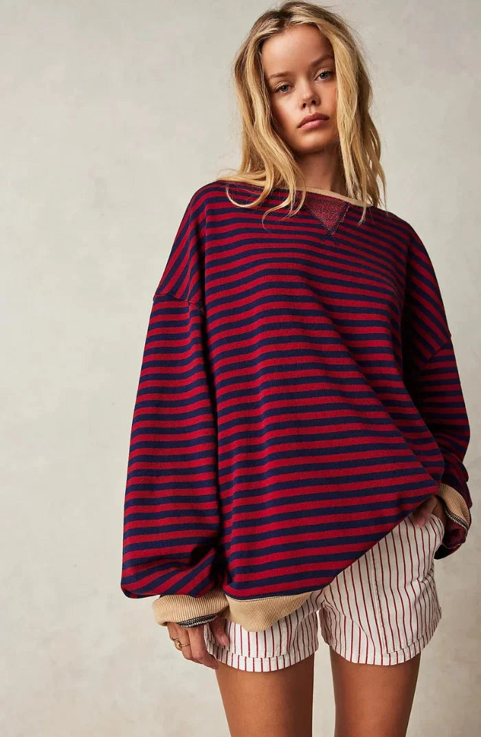 Casual striped sweater for women with a loose fit