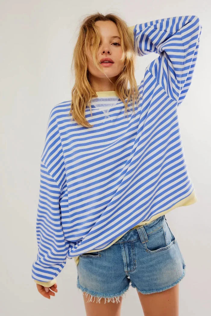Casual striped sweater for women with a loose fit