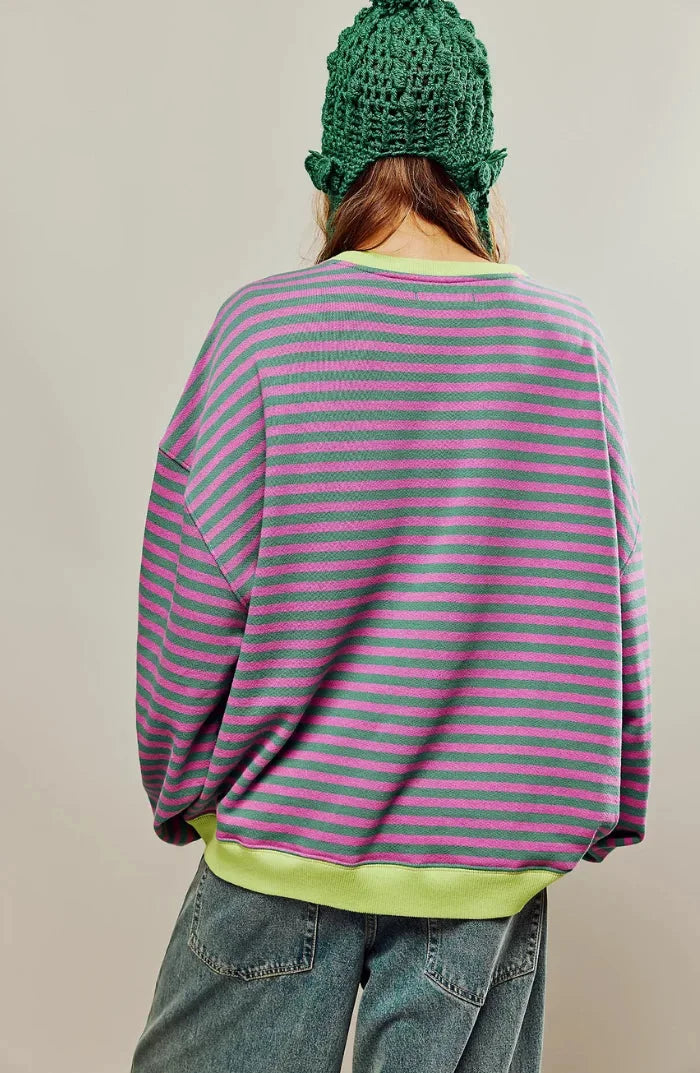 Casual striped sweater for women with a loose fit