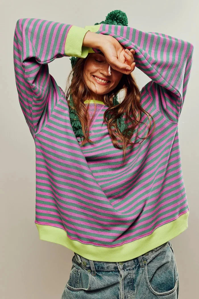 Casual striped sweater for women with a loose fit