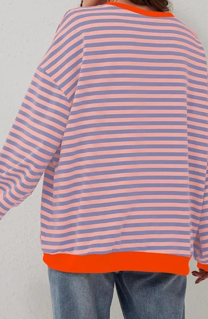 Casual striped sweater for women with a loose fit