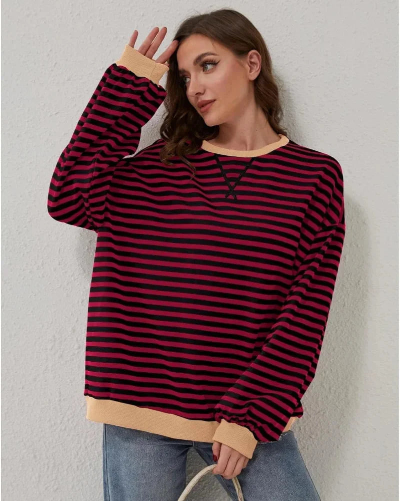 Oversized striped sweater for women, casual style