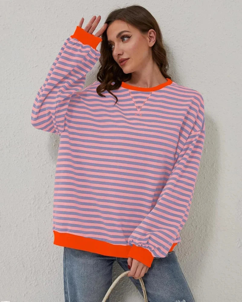 Oversized striped sweater for women, casual style