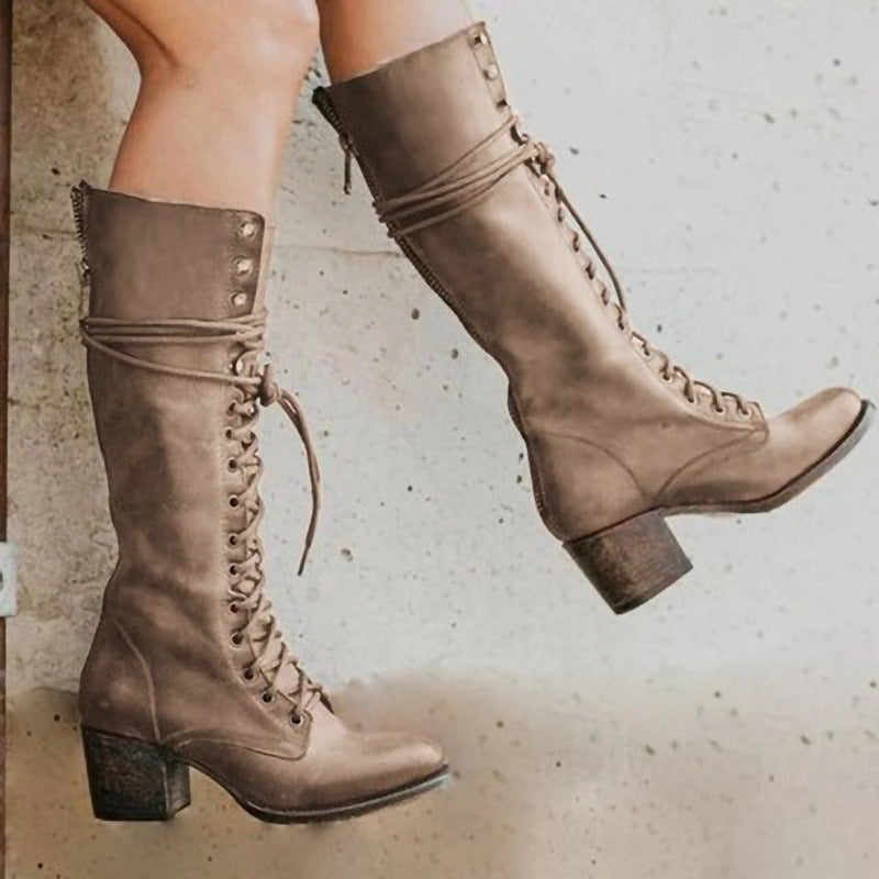 Raquel | Women's High-Cut Leather Lace-Up Cowboy Boots
