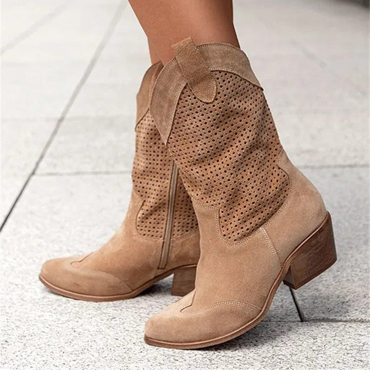 Rocío | Women's Perforated Suede Mid-Calf Cowboy Boots