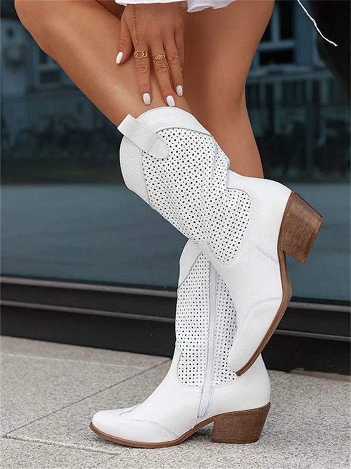 Rocío | Women's Perforated Suede Mid-Calf Cowboy Boots