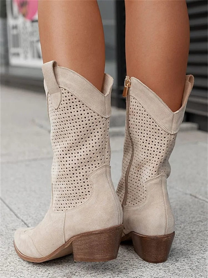 Rocío | Women's Perforated Suede Mid-Calf Cowboy Boots