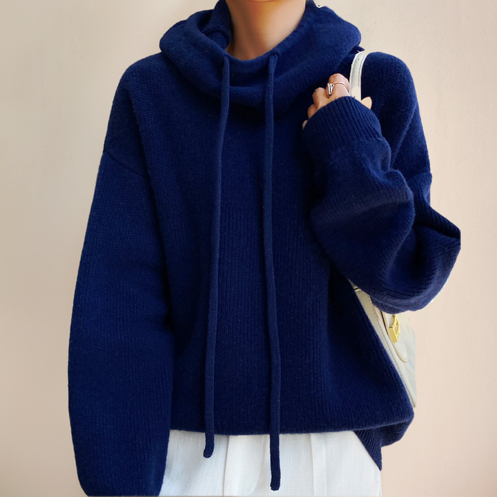 High-Collar Wool Knit Sweater