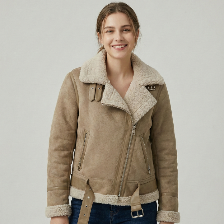 Women's suedette blazer with shearling-effect lining