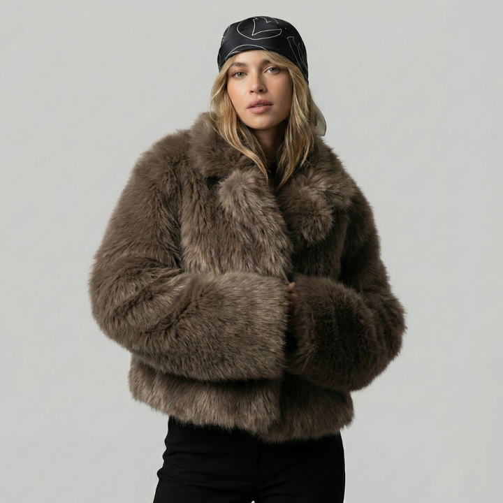 Brown Faux Fur Coat for Women with Long Sleeves