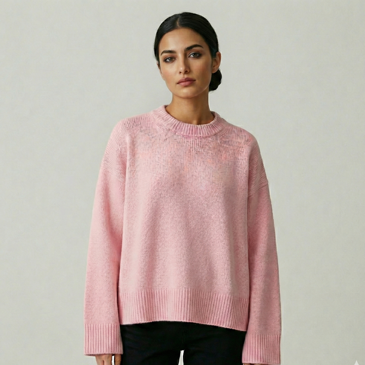 Oversized Soft Pink Women's Sweater with Long Sleeves