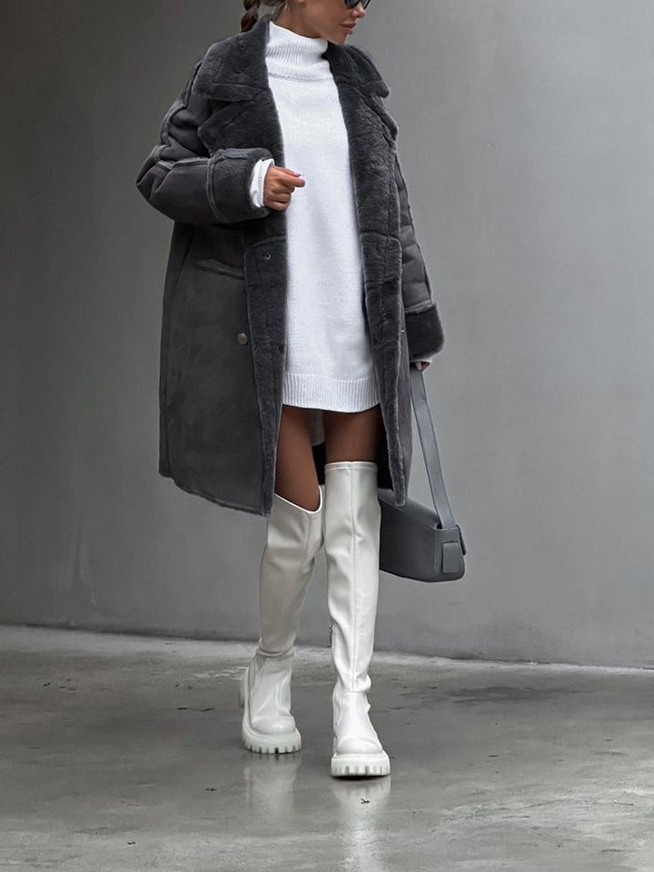 Chic Long Fleece Coat for Women - Mia