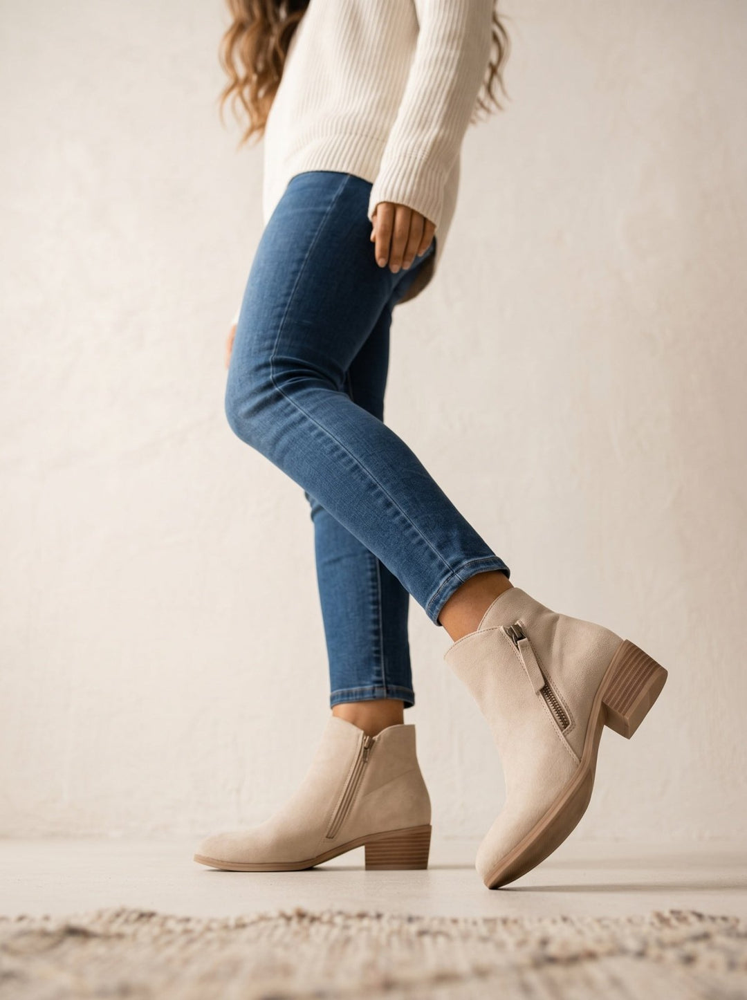 Women's Suede Ankle Boots with Low Block Heel and Side Zip - Comfortable Casual Everyday Walking Booties for Work