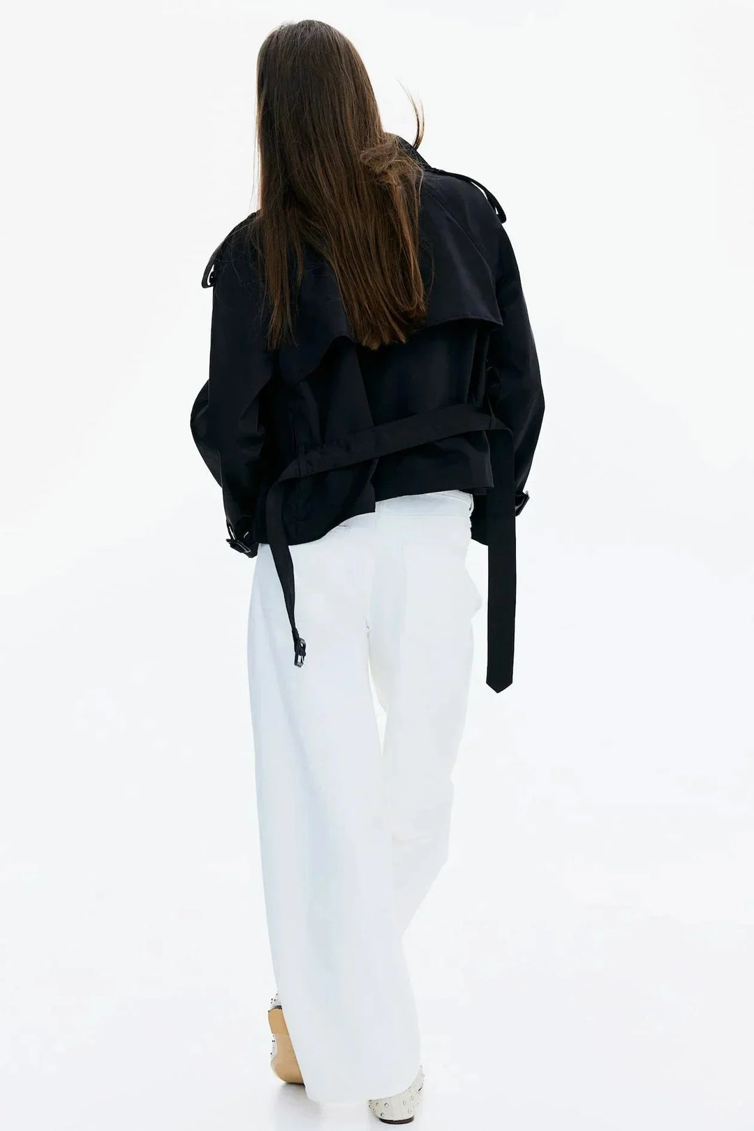 Women's Trench Coat with Stand-Up Collar and Tied Belt