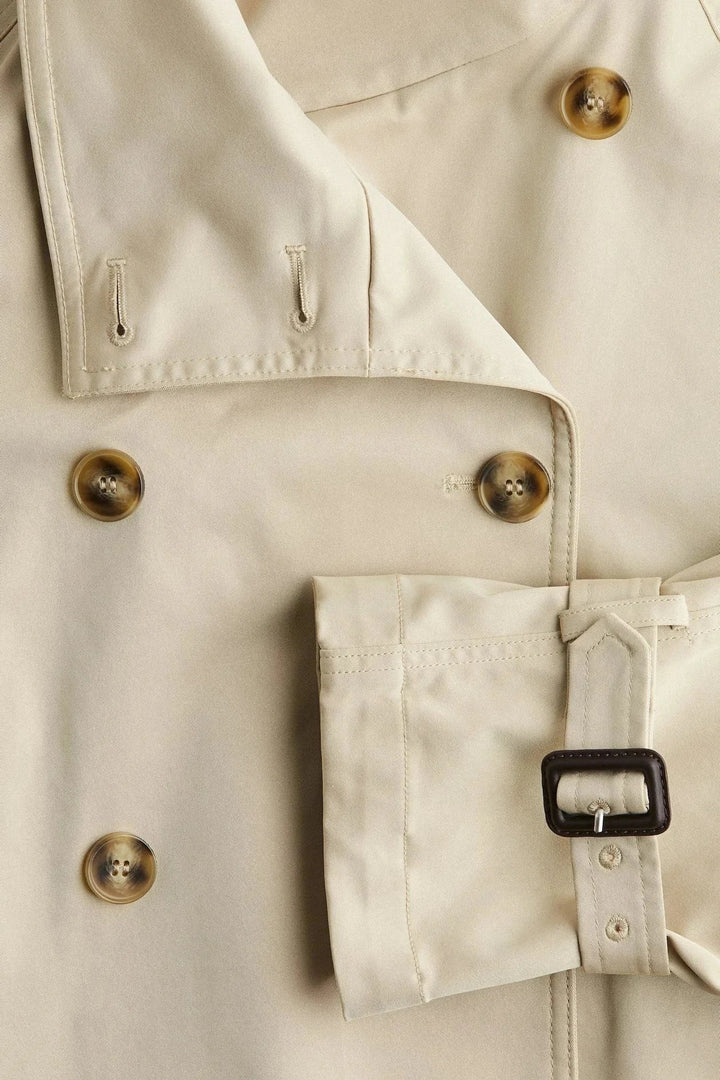 Women's Trench Coat with Stand-Up Collar and Tied Belt