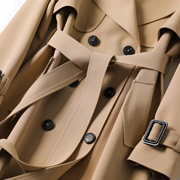 Women's long trench coat with belt and lapels