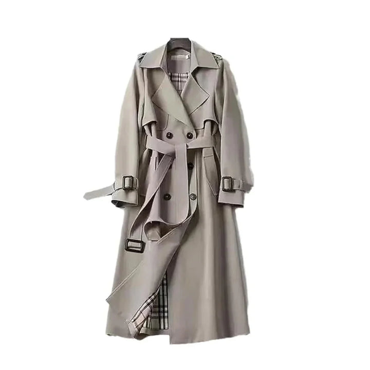 Women's long trench coat with belt and lapels