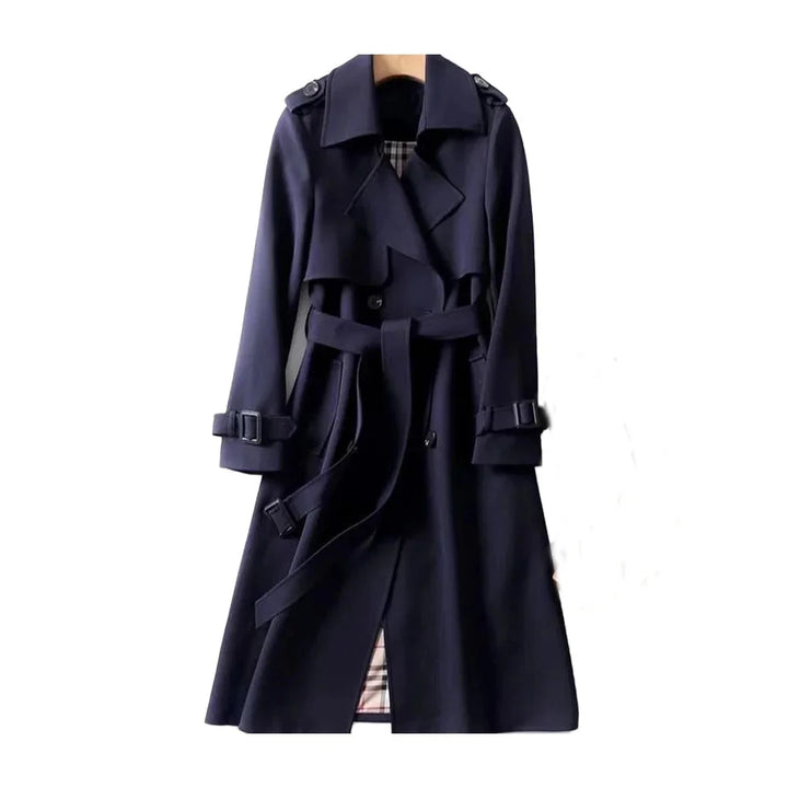 Women's long trench coat with belt and lapels