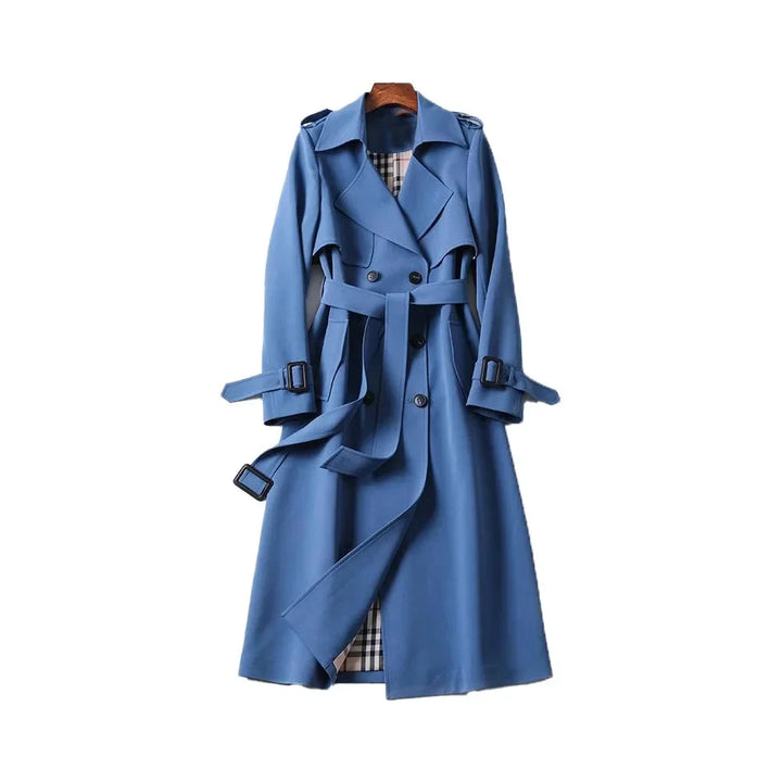 Women's long trench coat with belt and lapels