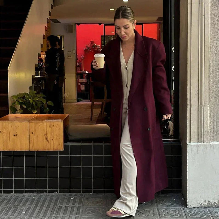Long oversized trench coat for women with wide lapels