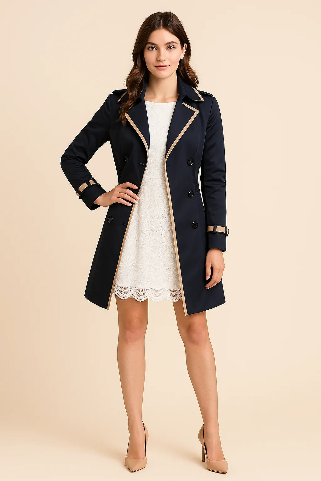 Women's double-breasted trench coat, chic and modern