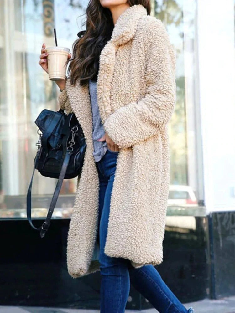 Sleek Cozy Teddy Overcoat for Ladies - Ava