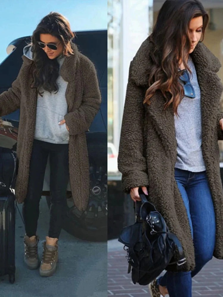 Sleek Cozy Teddy Overcoat for Ladies - Ava