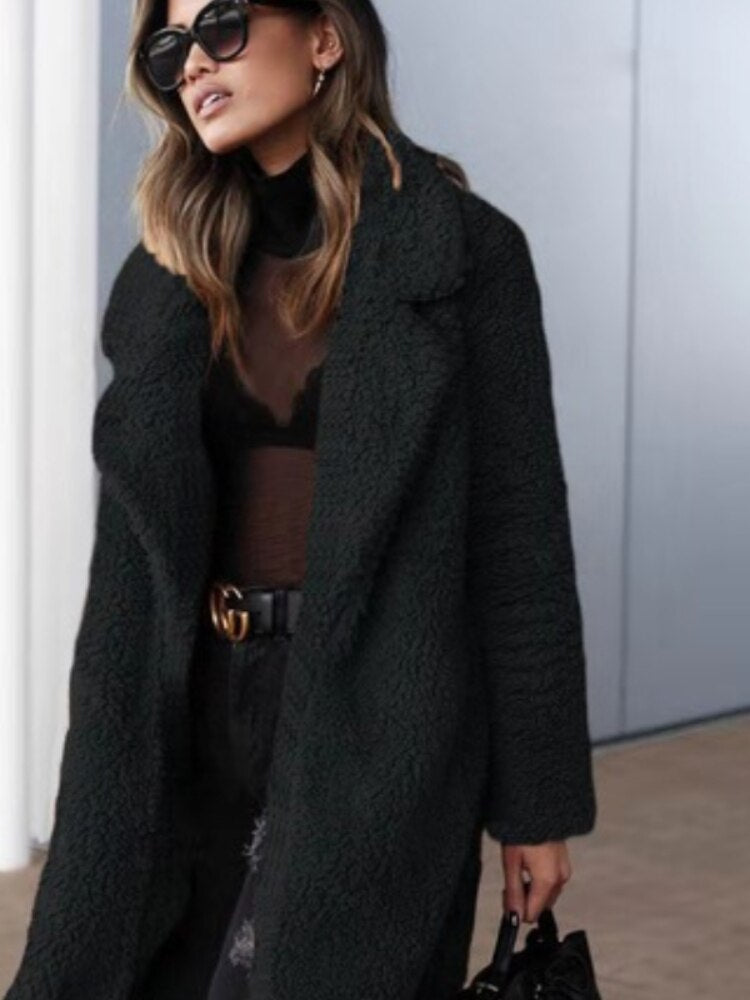 Sleek Cozy Teddy Overcoat for Ladies - Ava