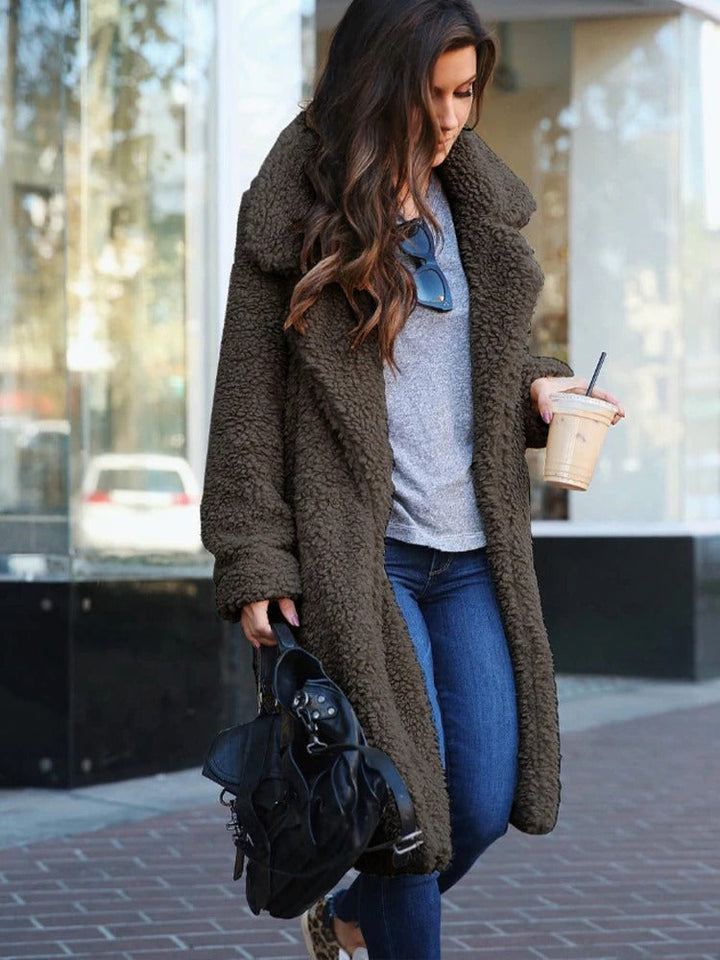 Sleek Cozy Teddy Overcoat for Ladies - Ava