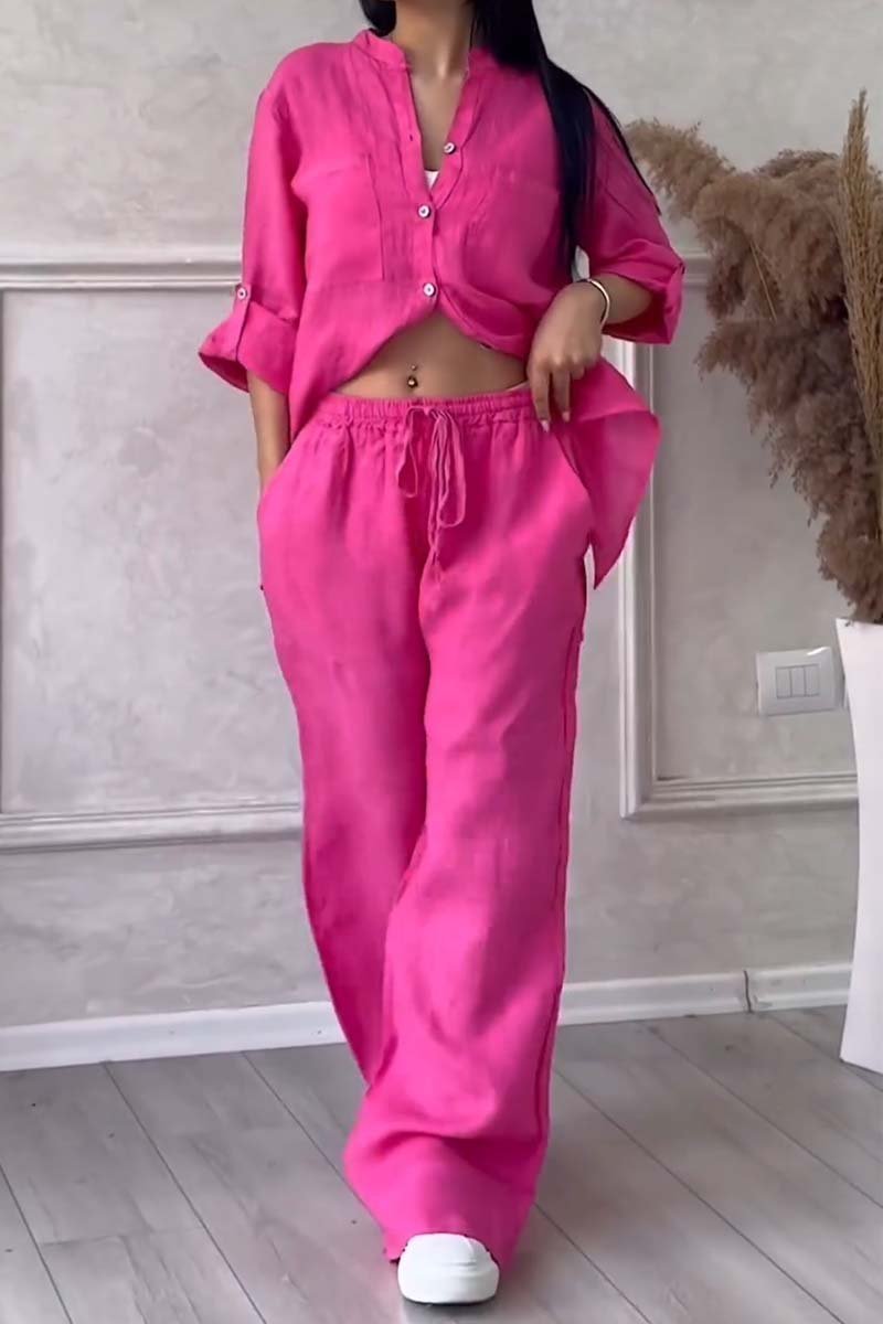 Chic Linen Two-Piece Ensemble for Women Featuring Top and Flowing Pants – Mia