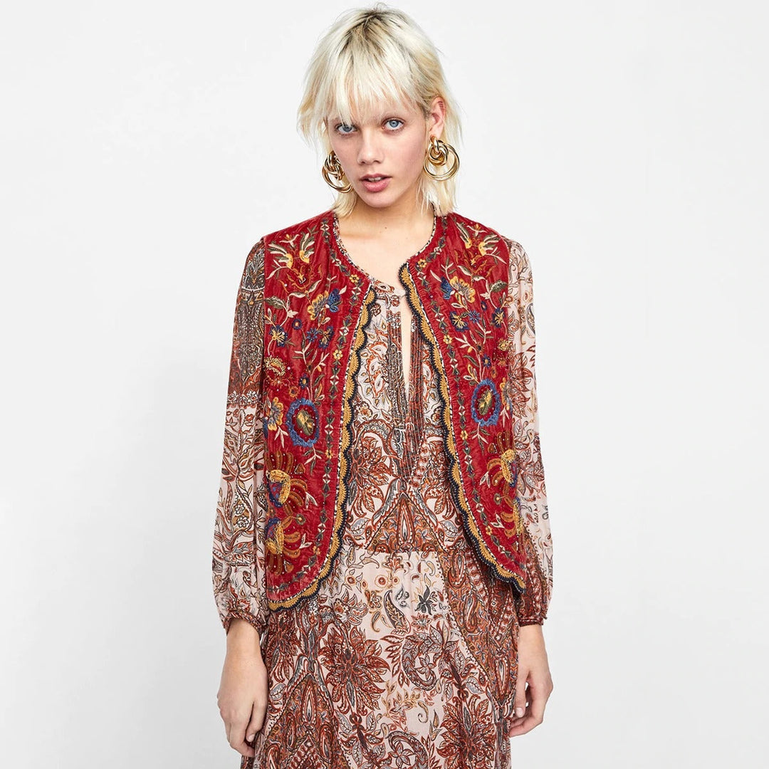 Uxía | Long Boho Vest for Women with Paisley Print and V-Neck