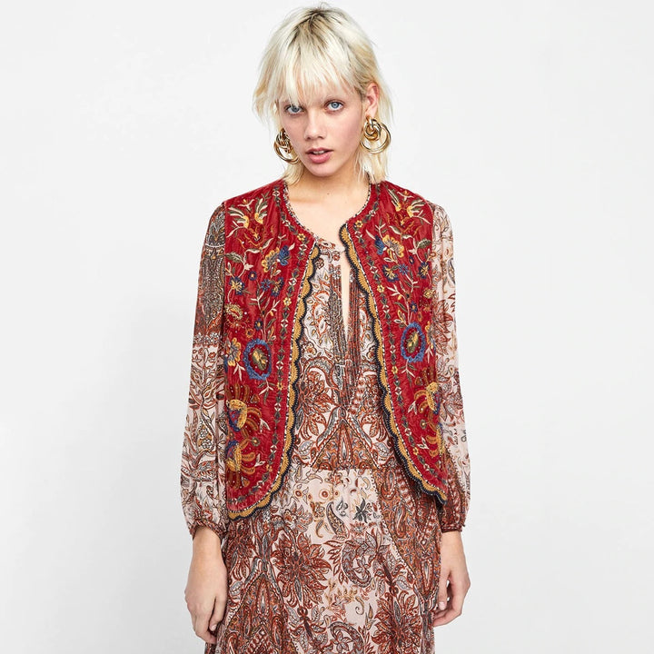 Uxía | Long Boho Vest for Women with Paisley Print and V-Neck