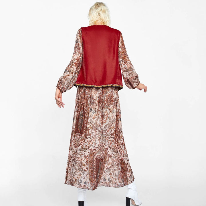 Uxía | Long Boho Vest for Women with Paisley Print and V-Neck