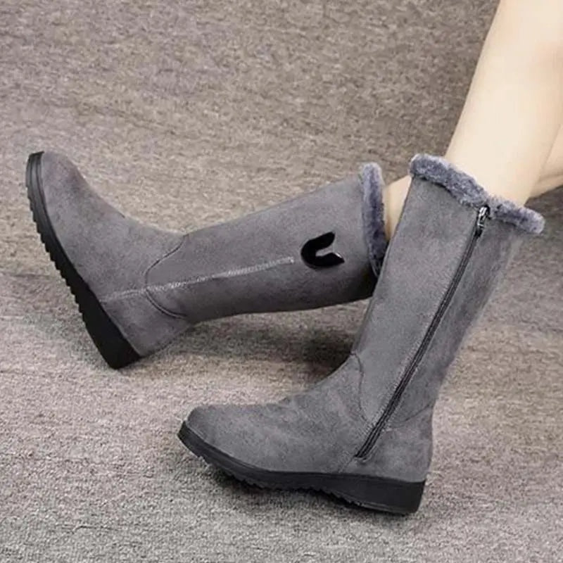 Valeria | Women's Flat Suede Boots with Interior Lining, Mid-Calf Shaft